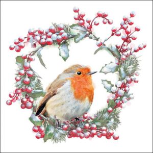 SERVETJES ROBIN IN WREATH